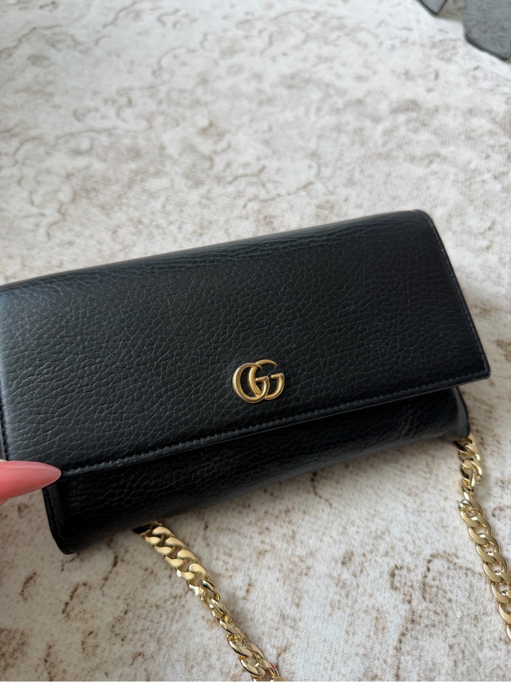 Gucci Black Leather GG Chain Wallet Crossbody
